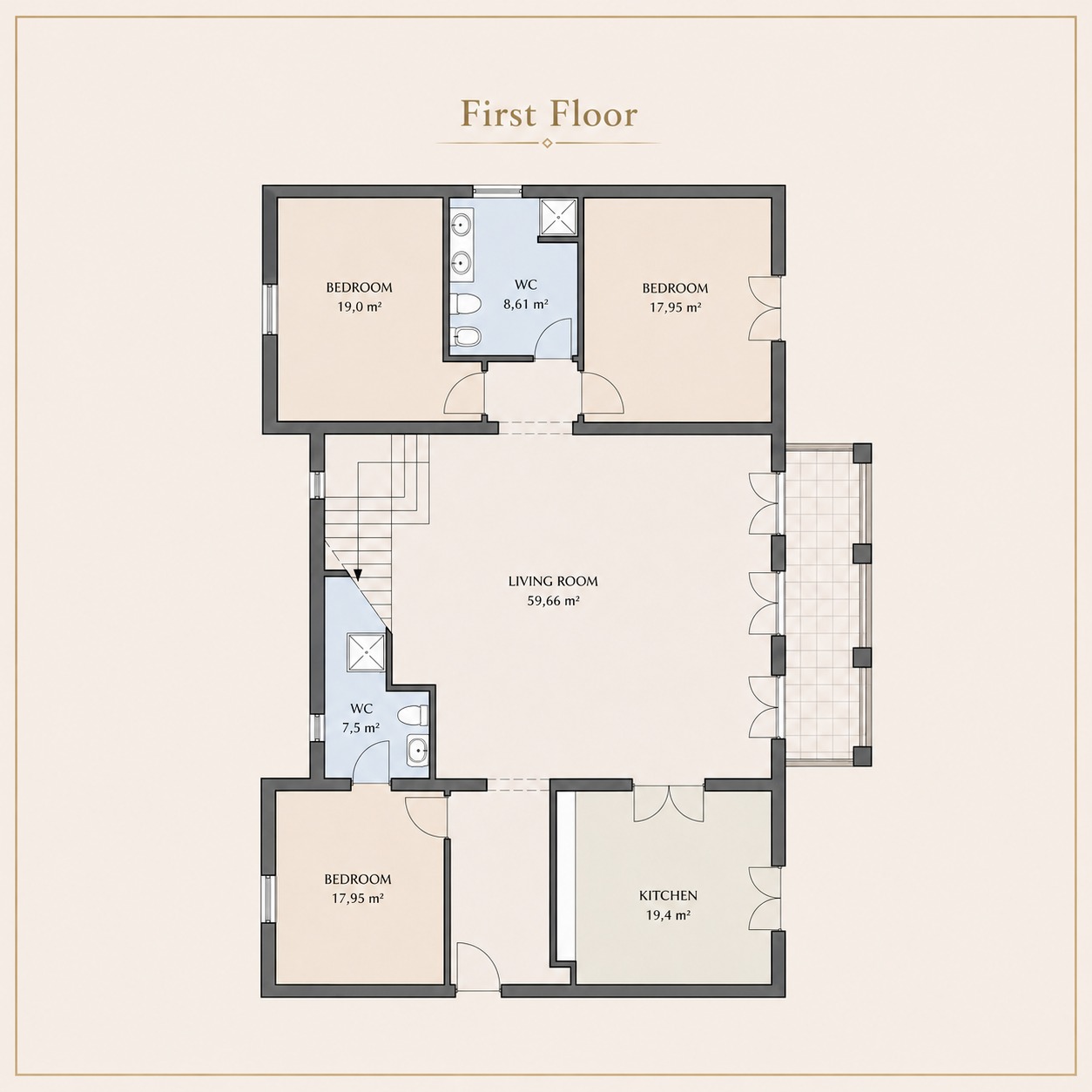 1st floor plan and area of ​​premises