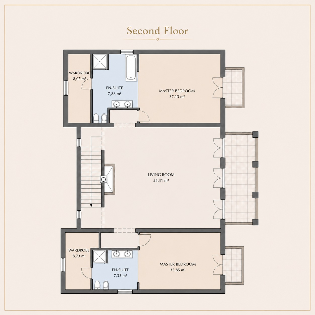 2nd floor plan and area of ​​premises