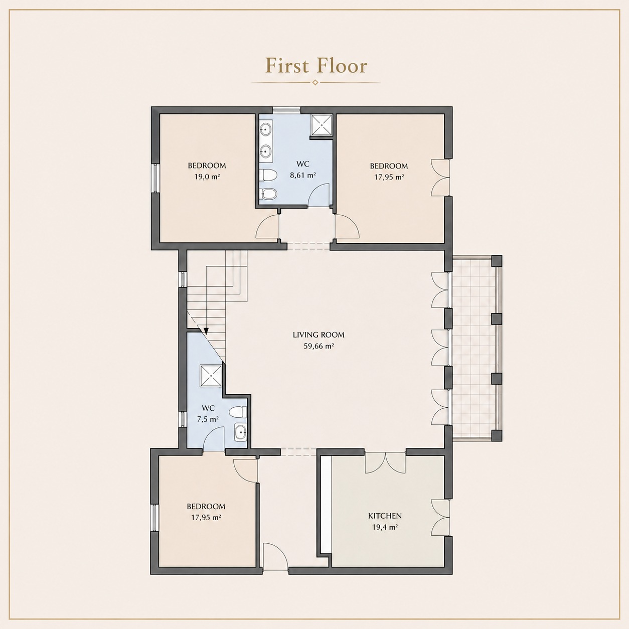 1st floor plan and area of ​​premises