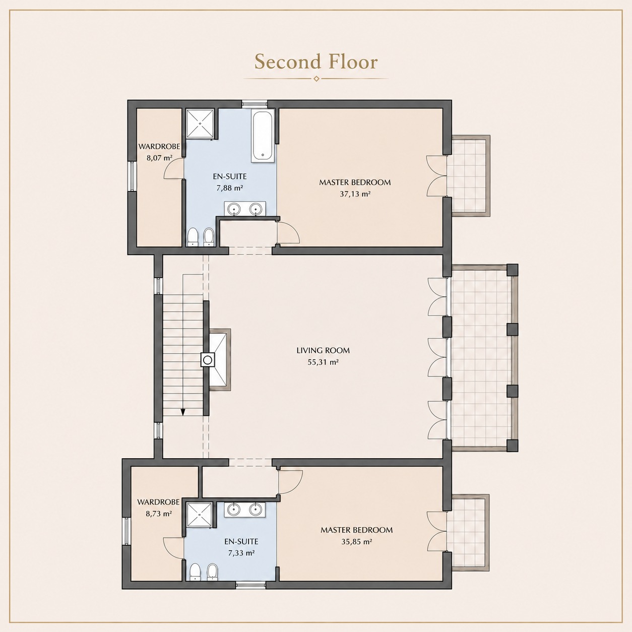 2nd floor plan and area of ​​premises